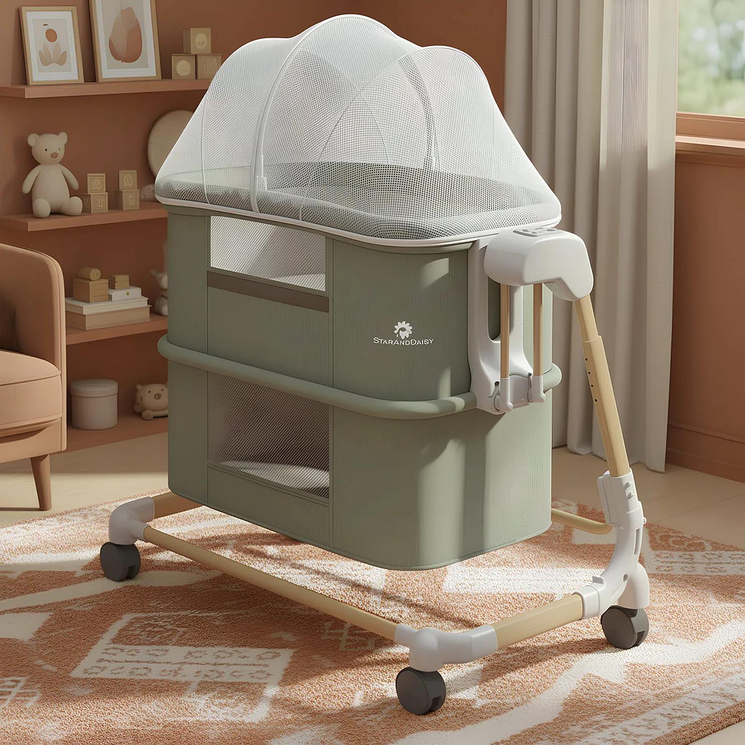 StarAndDaisy Deluxe 4 in 1 Electric Baby Swing Cradle, Adjustable Height