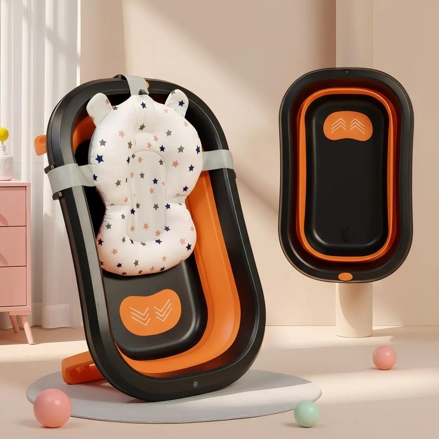 StarAndDaisy Luxe Baby Bath Tub, Foldable Infant Bathtub with Floating Cushion